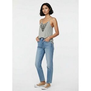 Miss Me Tank Top Womens Large Grey Beaded Boho Racerback MDT2125T